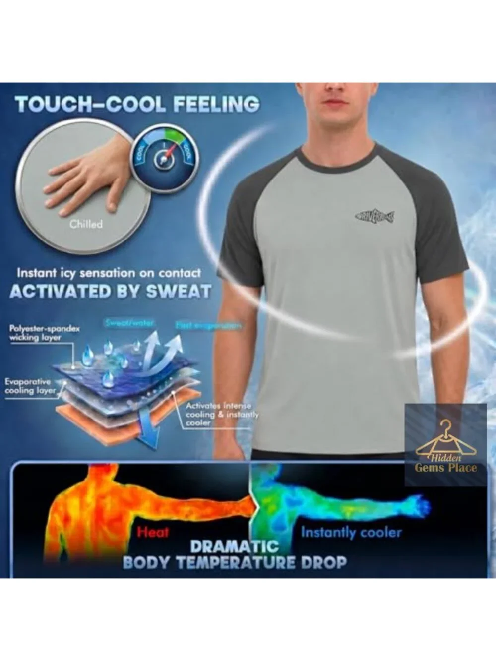 Men's UPF 50+ Quick Dry Short Sleeve Rash Guard for Fishing Swimming Surfing